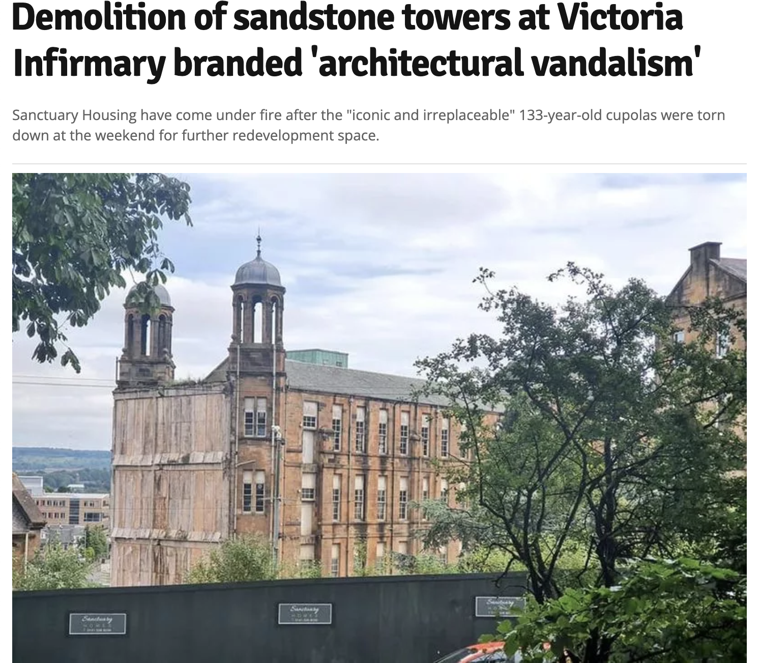 Local news report illustrating the tension between heritage and redevelopment in Glasgow